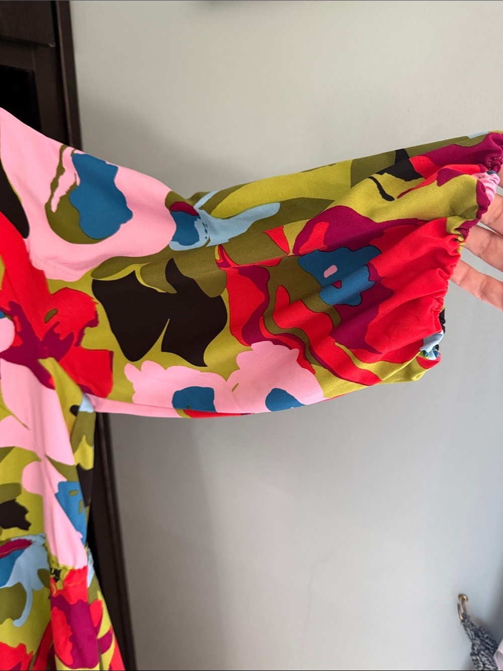 52SEVEN Retro Olive Multicolor Floral Midi Dress with Tie Waist - Picture 4 of 5